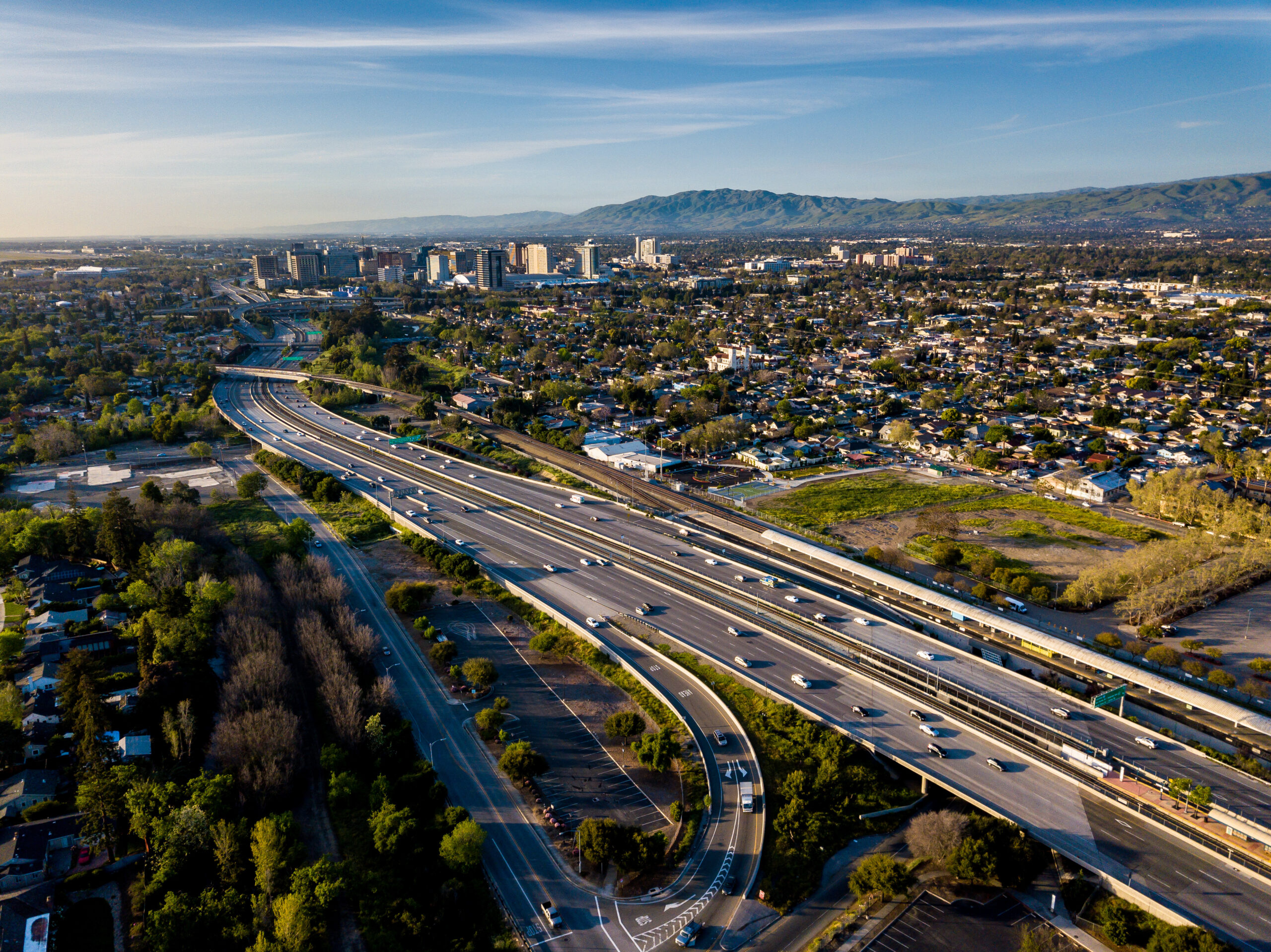 Drone point of view of Silicon Valley in California