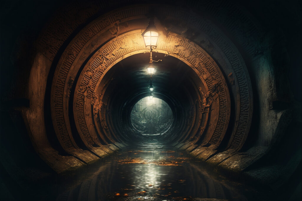 Generative AI illustration of underground sewer tunnel